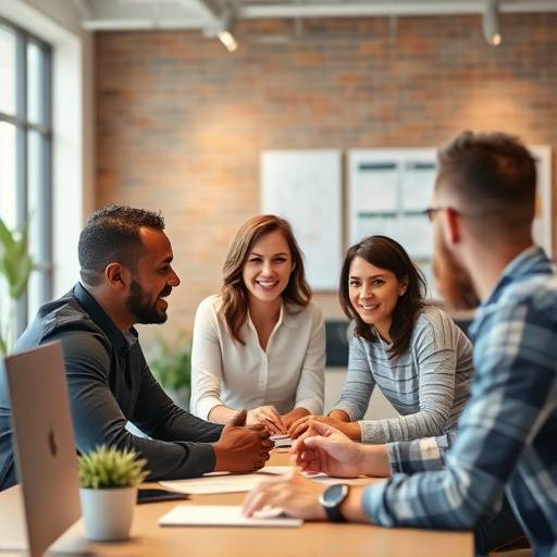 Un leader che guida e motiva il proprio team in un ambiente di lavoro collaborativo e positivo