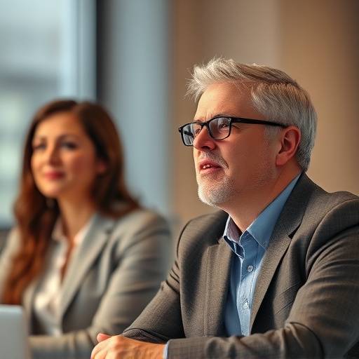 Una persona che ascolta attentamente un'altra durante una riunione.