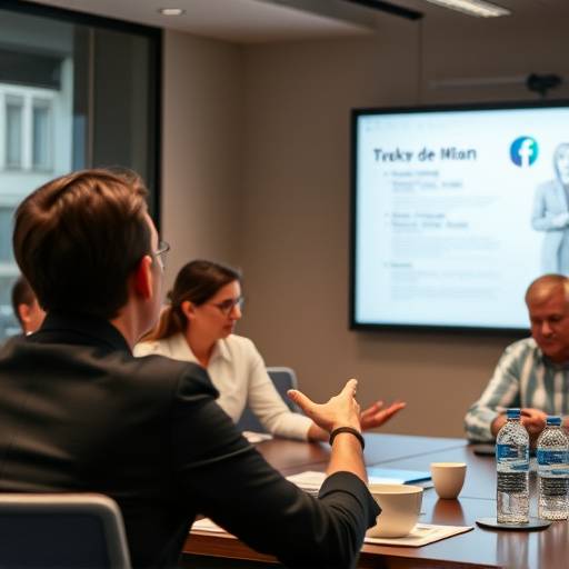 Una persona presenta con sicurezza le proprie idee a una riunione aziendale, utilizzando tecniche di presentazione efficaci